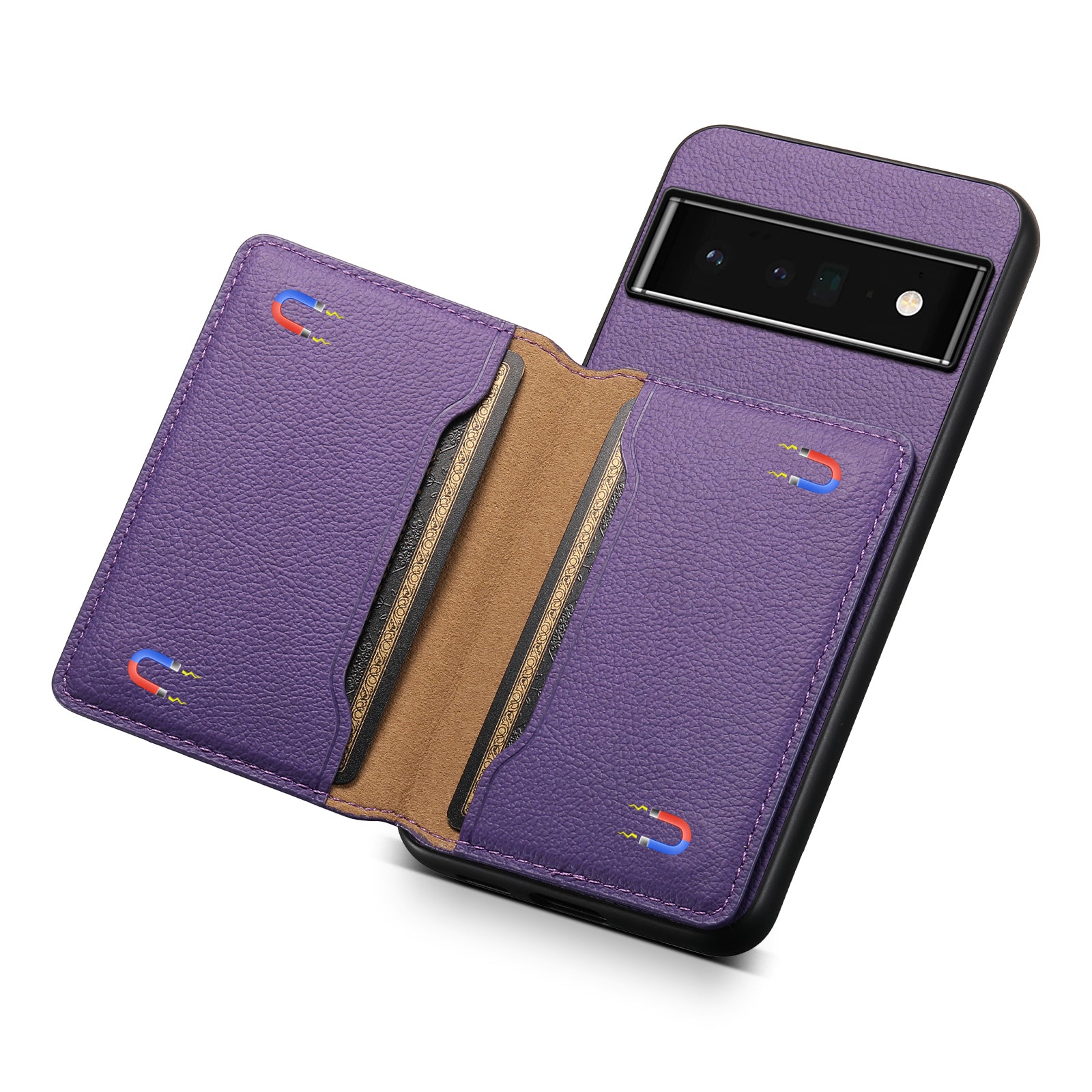 Kickstand Case for Google Pixel 6 Pro 5G Card Slots TPU+PC+PU Phone Cover Kickstand Case for Google Pixel 6 Pro 5G Card Slots TPU+PC+PU Phone Cover
